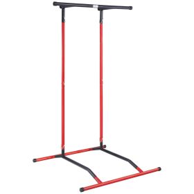 VEVOR Power Tower Dip Station, 2-Level Height Adjustable Pull Up Bar Stand, Multi-Function Strength Training Workout Equipment (Color: Black red)