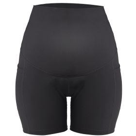 Women Maternity Shorts Seamless Pregnancy Underwear Shapewear Fitness Yoga Running Shorts High Waist Over The Belly Pants with Two Side Pockets (Option: PregnantShortsBLKM)